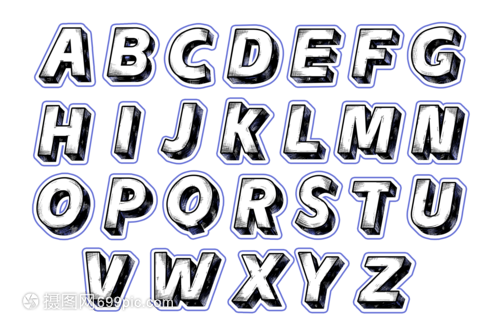 二十六个大写英文字母卡通字效设计