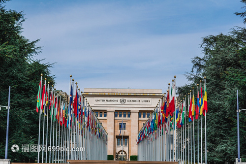 瑞士日内瓦联合国万国旗全景