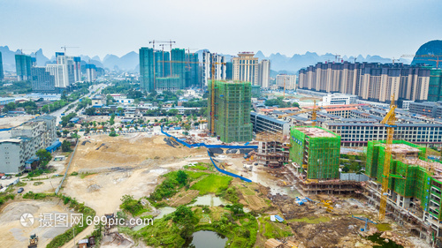 航拍桂林临桂开发区房地产建筑工地