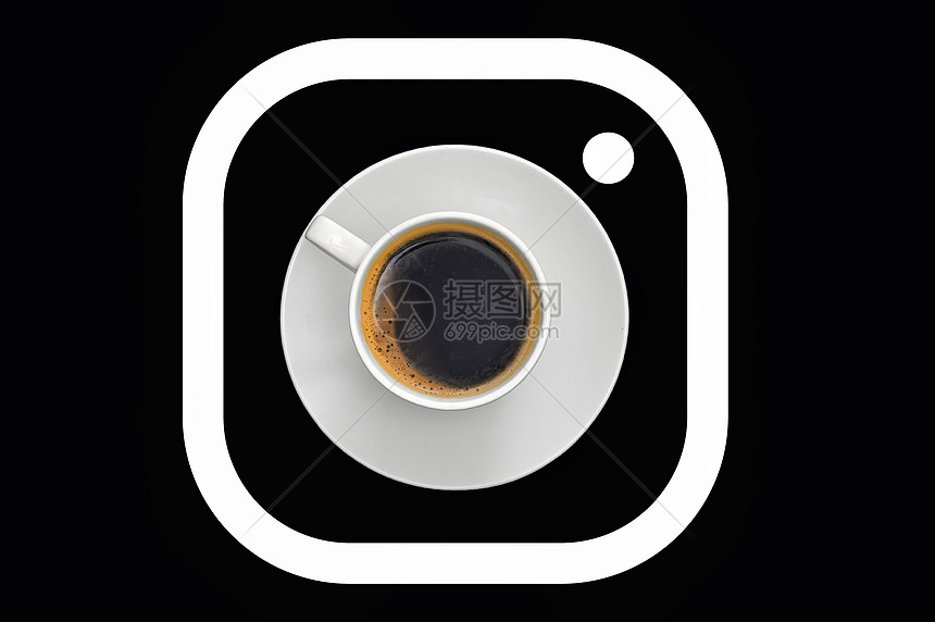 黑色背景上的Instagram咖啡杯图标图片