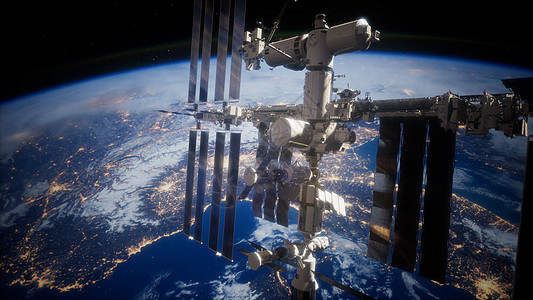 地球宇宙飞船的景色国际站正绕地球运行,由美国宇航局提供的元素地球的景色宇宙飞船国际站正绕地球运行背景图片