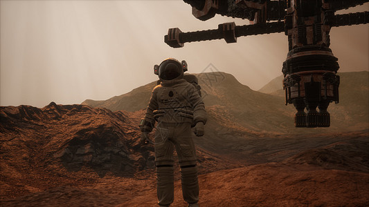 宇航员走红色星球火星上太空任务宇航员太空旅行宇航员走红色星球火星上太空任务图片