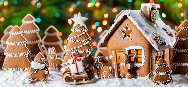 姜饼屋圣诞树礼物动物饼干寒假庆祝姜饼屋树图片