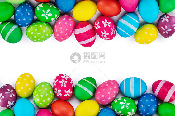 彩色复活节蛋顶视图边框隔离白色背景上复活节彩蛋边缘白色的图片