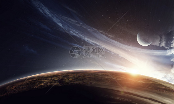 夜空上的地球月亮星星蓝天上的地球月亮星星图片