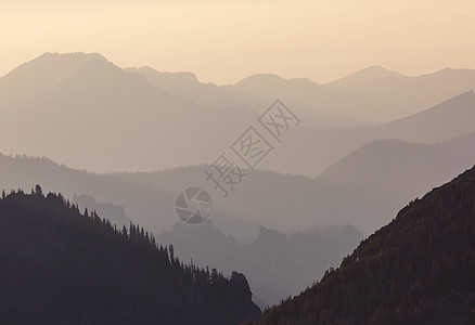 美丽的自然背景薄雾山脉的轮廓图片
