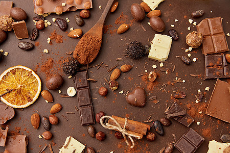 糖果,糖果烹饪可可豆,巧克力,坚果肉桂棒棕色背景可可豆,坚果肉桂棒图片