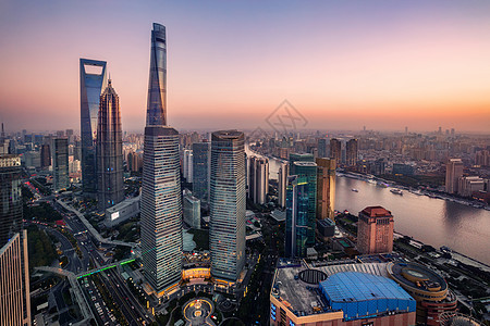 夜景照明陆家嘴天际线环形道路圆形人行桥,上海,中国照明陆家嘴天际线环形道路圆形人行桥,中国图片