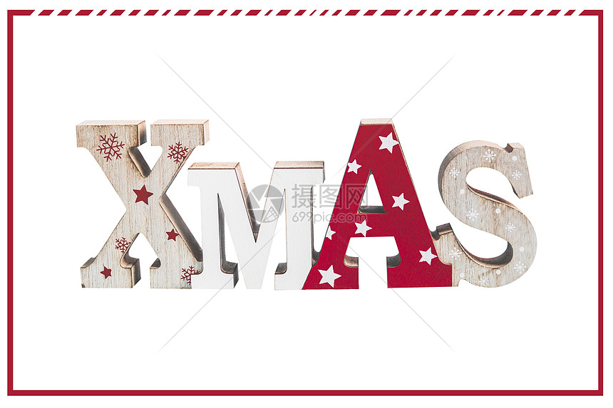 字圣诞节,隔离白色背景与红色框架圣诞贺卡图片