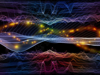 杂色振荡光流系列抽象由颜色线灯光隔离黑色背景上,与技术教育有关图片