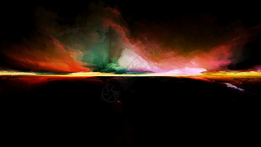 梦幻岛景观透视涂料系列插图绘画创造力想象力的上排列云彩颜色灯光地平线图片