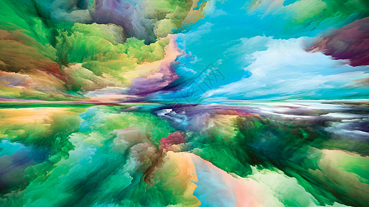 彩色梦想心灵系列的风景明亮的油漆,运动梯度超现实的山脉云与生活,艺术,诗歌,创造力想象力的相互作用背景图片