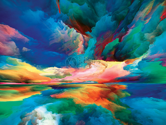 色彩的远景逃避现实系列与山水画想象力创造力艺术有关的超现实日落日出颜色纹理的创造安排图片