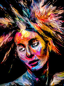 彩色系列的女人以创造力想象力艺术为的年轻女抽象数字绘画肖像图片