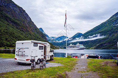 吉兰格峡湾,美丽的自然挪威家庭度假旅行RV,假日旅行汽车之家,商队汽车度假吉兰格峡湾,联合国教科文的世界遗产图片