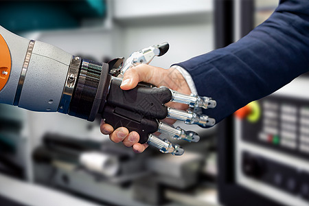 机器人握手人工智能互动的背景