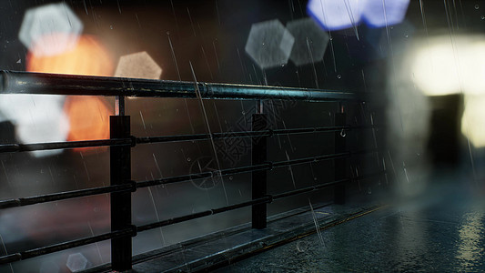 城市场景雨夜与波克灯图片
