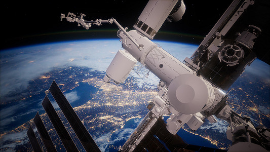 地球宇宙飞船的景色国际站正绕地球运行,由美国宇航局提供的元素地球的景色宇宙飞船国际站正绕地球运行图片
