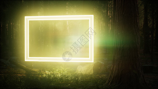 霓虹灯发光矩形框架夜间森林图片
