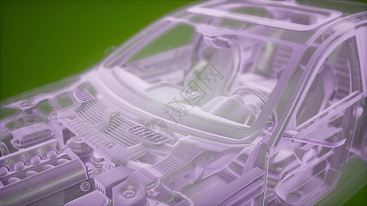 三维线框汽车模型与发动机水獭技术部件的全息动画三维线框汽车模型的全息动画图片