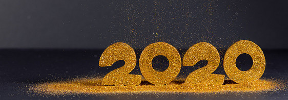 2020年新年豪华理念金色2020年新年水平模板与金色闪光的蓝色背景2020年新年豪华图片