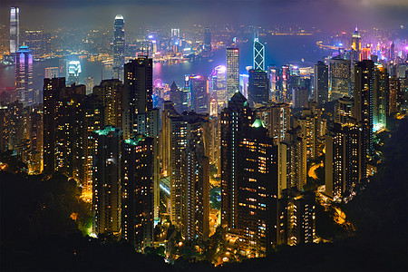 著名的香港风景香港摩天大楼天际线城市景观维多利亚峰照亮傍蓝色时刻中国香港香港摩天大楼天际线城市景观景观图片