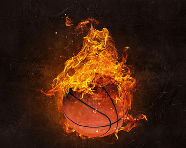 篮球NBA黑暗背景下的火焰中的球篮球比赛的背景