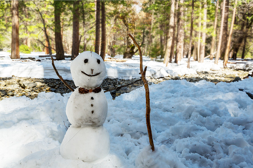 早春森林里的雪人图片