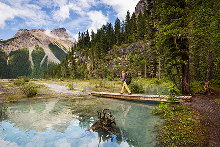 加大山区徒步旅行的人徒步旅行北美最受欢迎的娱乐活动有很多风景如画的小径图片