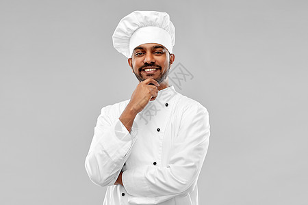 烹饪,职业人的快乐的男印度厨师灰色背景下快乐的印度男厨师托克图片
