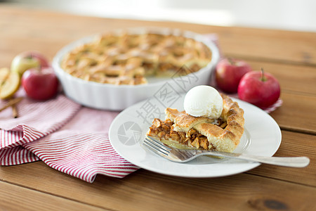 食物,烹饪烘焙块苹果派与冰淇淋盘子与叉子片苹果派,盘子冰淇淋图片