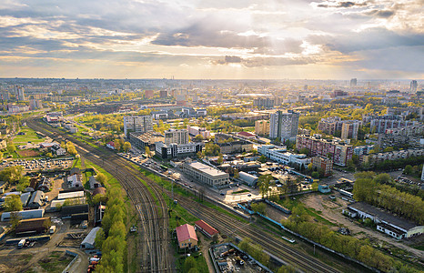 大城市春季鸟瞰火车站明斯克市,白俄罗斯共国首都背景图片