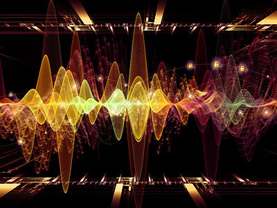 波函数序列以声音均衡器音乐谱量子概率为,由彩色正弦振动光分形元素成的抽象图片