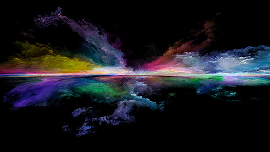 梦幻岛景观透视涂料系列插图绘画创造力想象力的上排列云彩颜色灯光地平线图片