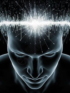 心灵波系列人类头部三维插图的成用于意识大脑智力人工智能主体的技术符号图片