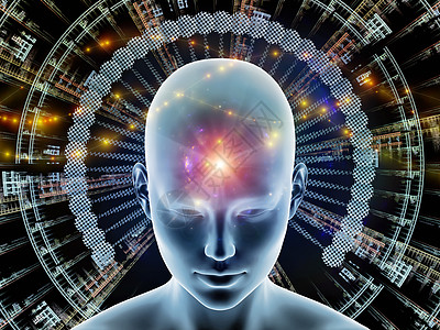 人工大脑心灵光环系列思维大脑活动人工智能精神资源内心世界等上辐射抽象元素的背景下绘制人脑背景