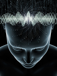 心灵波系列视觉上吸引力的背景,由3D插图的人头技术符号,适合意识,大脑,智力人工智能的布局图片