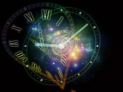 虚拟时钟时间序列的孔由时钟刻度盘与科学教育现代技术相关的抽象元素成的抽象图片