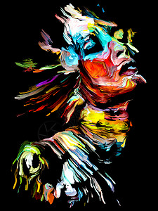 丰富的彩色涂料系列艺术能量创造力情感的抽象肖像图片