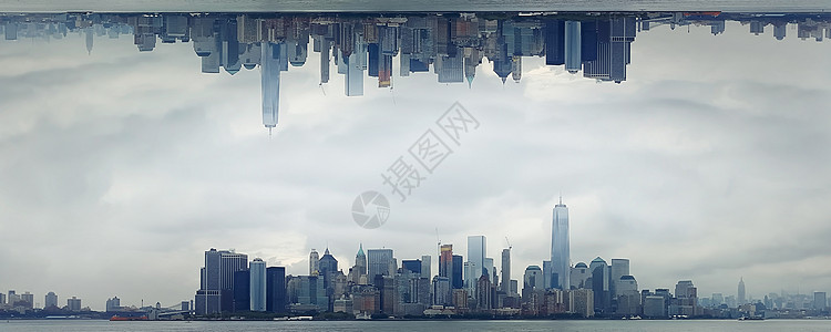 曼哈顿岛的全景超现实主义景色高清图片