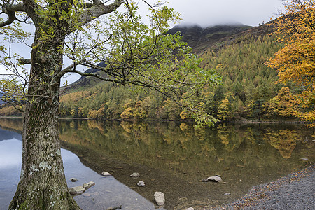 英格兰湖区巴特米尔湖美丽的秋季景观形象图片