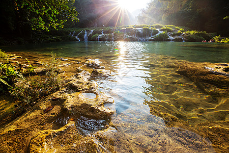 美丽的天然游泳池SEMUCChampey,兰金,危地马拉,洲图片