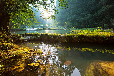 美丽的天然游泳池SEMUCChampey,兰金,危地马拉,洲图片