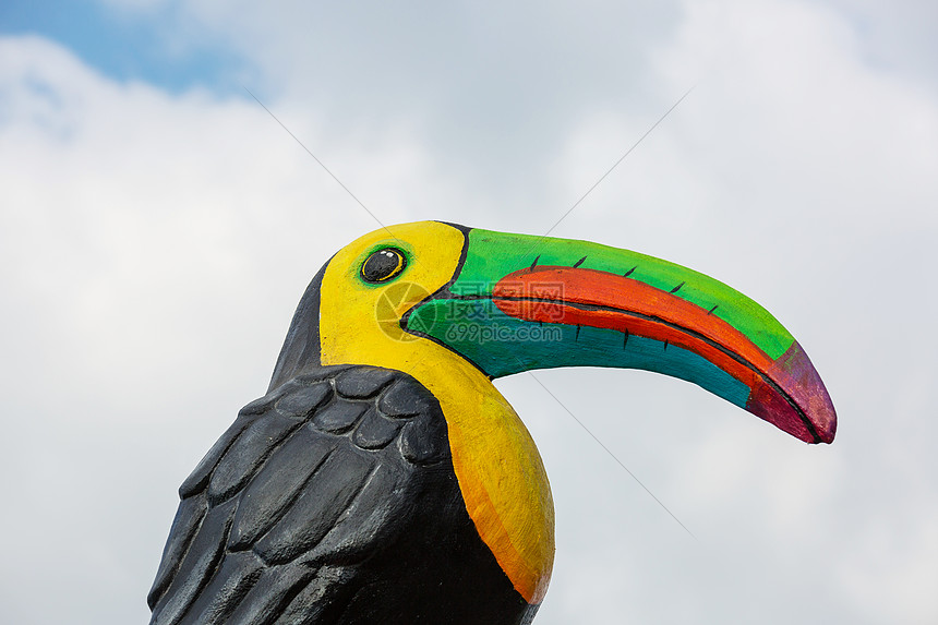 洲哥斯达黎加的巨嘴鸟雕塑图片
