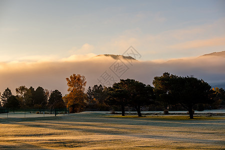 日出早晨雾景观埃斯特斯公园洛基山,科罗拉多州,美国图片