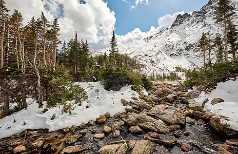 海伦湖,洛基山,科罗拉多,美国雪景与岩石山脉雪周围秋天多云的天空美国科罗拉多州洛基山公园图片