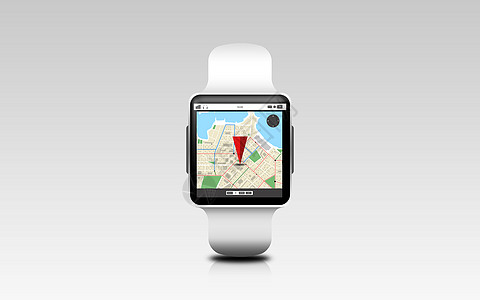 现代技术,象,位置导航说明智能手表与GPS导航屏幕上的灰色背景带GPS导航仪的智能手表插图图片