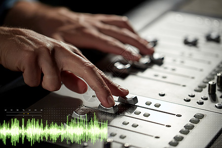 音乐,技术,人设备的声音工程师的手用混合控制台录音室手录音室的混合控制台上图片