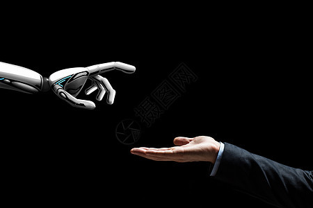 人工智能未来技术通信黑色背景下的机器人人手黑色背景下的机器人人手图片