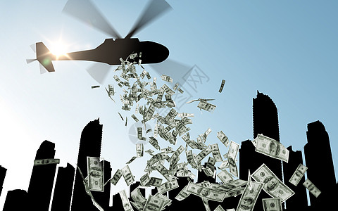 金融经济货币政策直升机空中投放资金城市天空中的直升机把钱扔城市上空天空中的直升机把钱扔城市上空图片